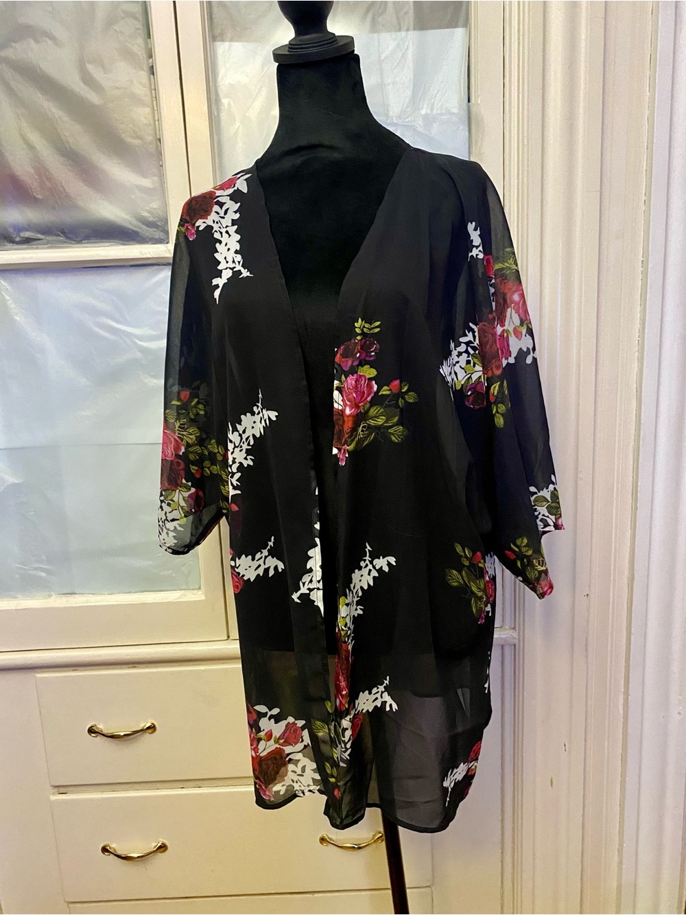 Black Floral Sheer  Robe - Cover-Up Women Intimates & Sleepwear